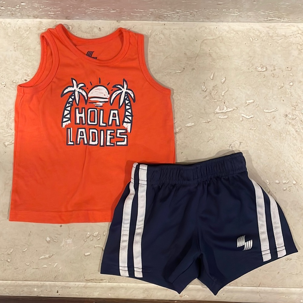 “Hola Ladies” Place Sports brand matching set size 12-18M in orange and blue